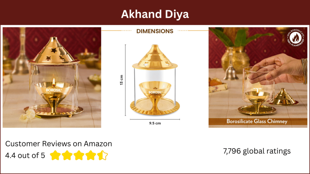 Borosil Brass Akhand Diya with Glass Cover