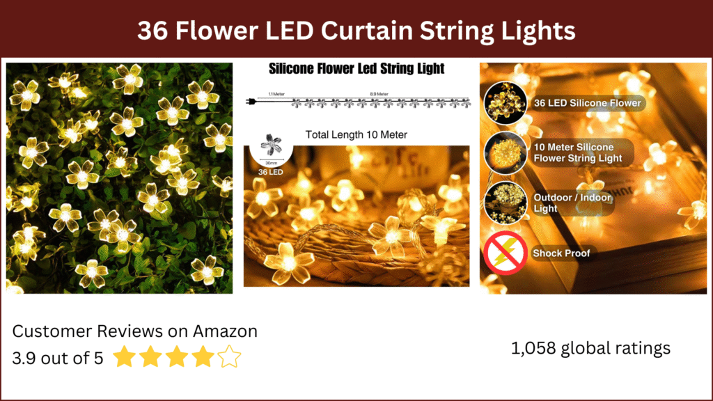 Flower LED Curtain String Lights, 12M Fairy Lights
