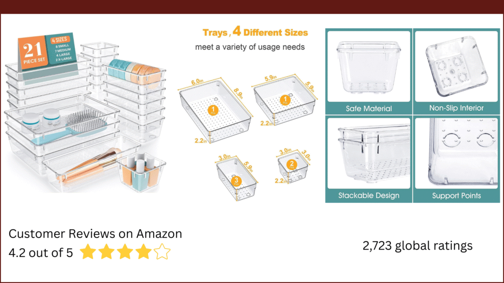 21-Piece Multipurpose Drawer Storage Organizer Tray Set
