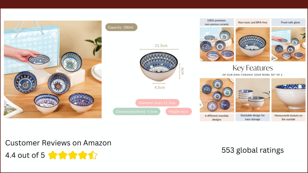 Ceramic Mandala Snack Bowls Set of 6