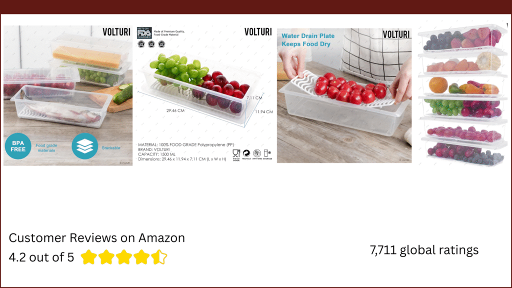 Fridge Organiser Storage Boxes with Removable Drain Plate, Lids