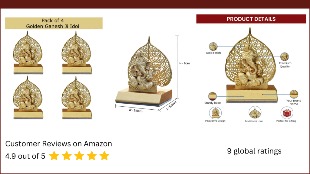 Pack of 4 Metal Golden Ganesh Idol