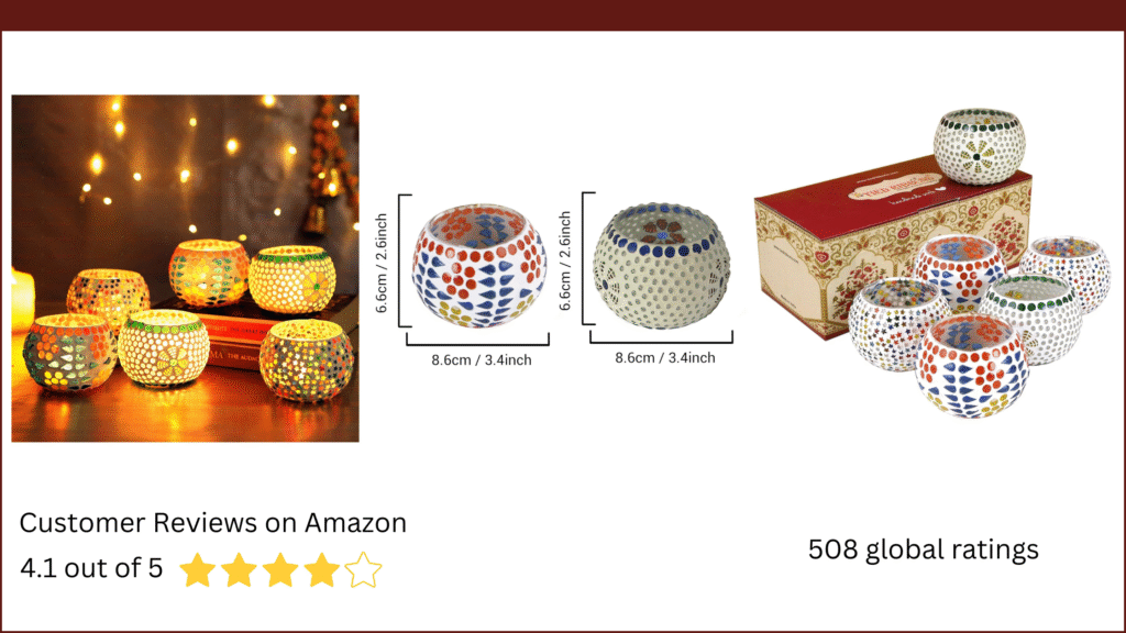 Pack of 6 Mosaic Glass Votive Tealight Candle Holders