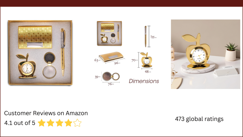 Silver 4 In 1 Gift Set With Table Clock, Metal Keychain, Card Holder And Crystal Pen Set